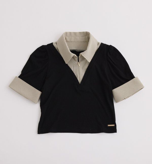  「チェックレイヤードドッキングトップス」|プルオーバー|