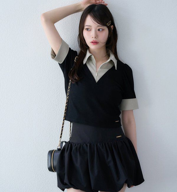  「チェックレイヤードドッキングトップス」|プルオーバー|