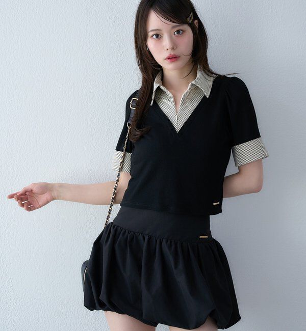  「チェックレイヤードドッキングトップス」|プルオーバー|