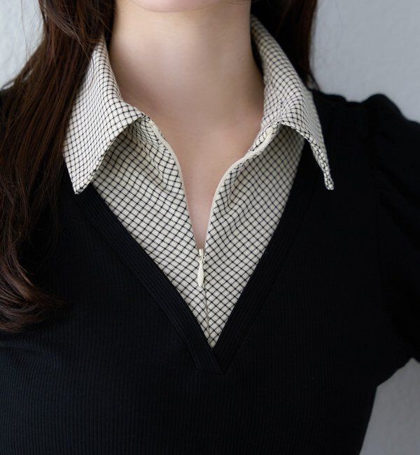  「チェックレイヤードドッキングトップス」|プルオーバー|