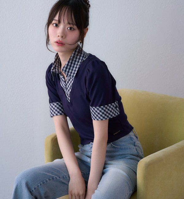  「チェックレイヤードドッキングトップス」|プルオーバー|