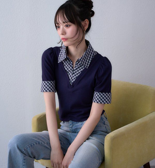  「チェックレイヤードドッキングトップス」|プルオーバー|