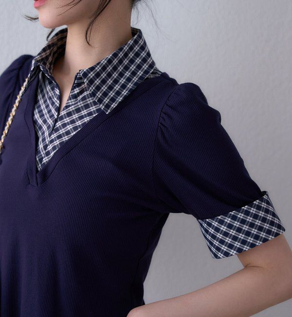  「チェックレイヤードドッキングトップス」|プルオーバー|