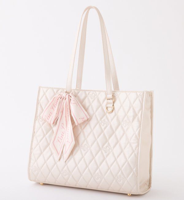  「【LouLoumei】スカーフ付きキルティングキャリーオントート/自立可能」|ショルダー・メッセンジャー|ピンク