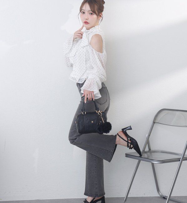  「サイドカットレース美脚ビジューデニム」|その他|