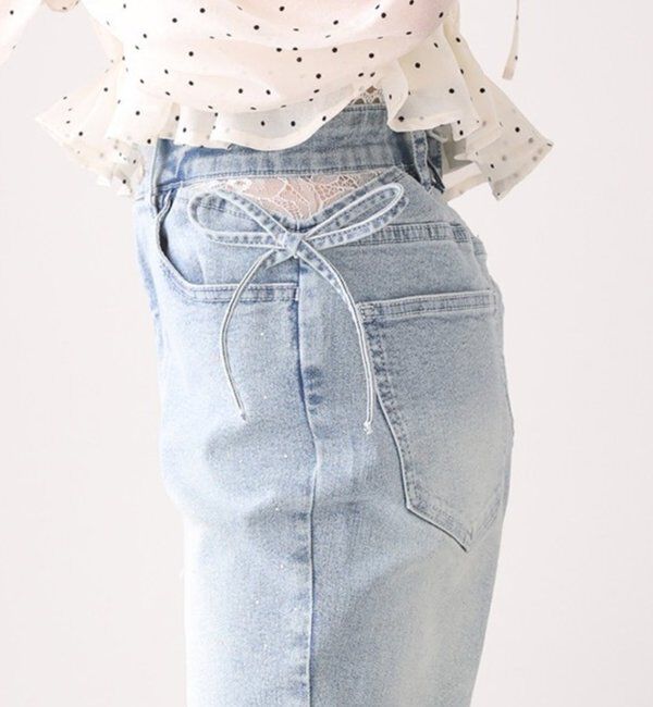  「サイドカットレース美脚ビジューデニム」|その他|