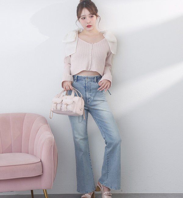  「サイドカットレース美脚ビジューデニム」|その他|