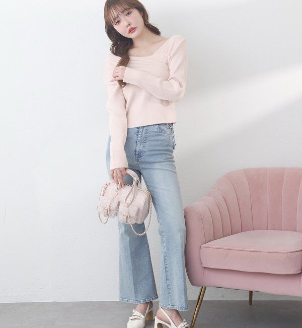  「サイドカットレース美脚ビジューデニム」|その他|