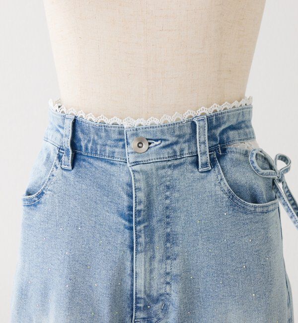  「サイドカットレース美脚ビジューデニム」|その他|