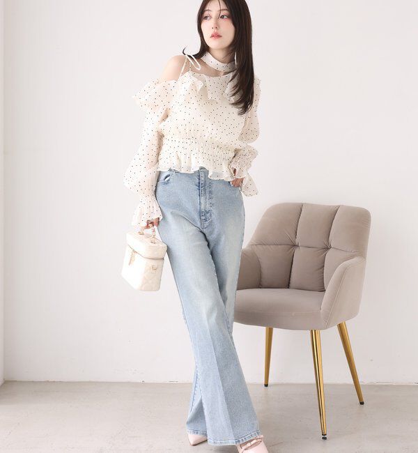  「サイドカットレース美脚ビジューデニム」|その他|