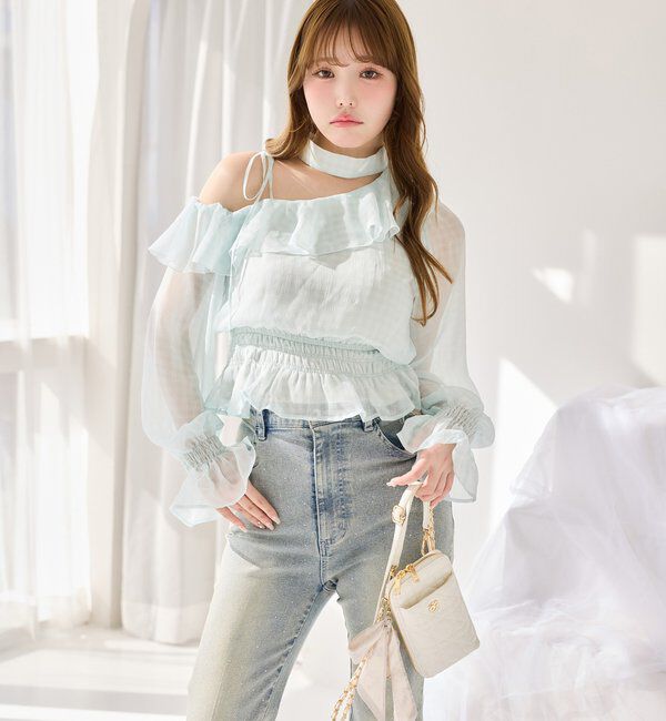  「サイドカットレース美脚ビジューデニム」|その他|