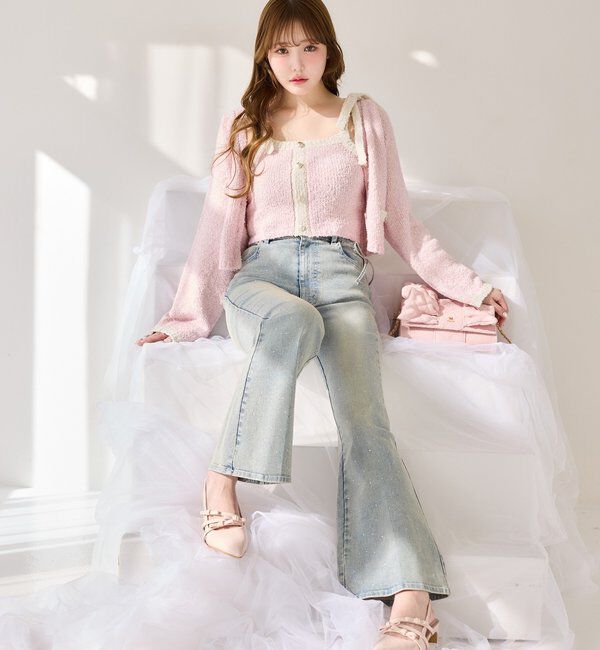  「サイドカットレース美脚ビジューデニム」|その他|