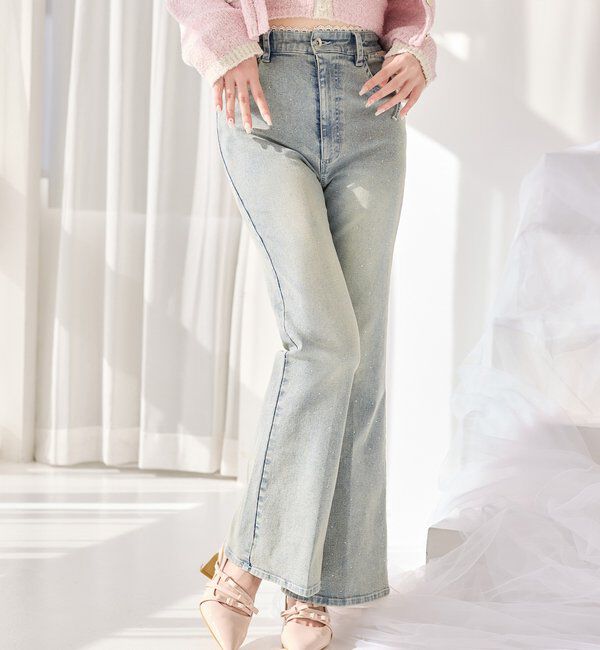  「サイドカットレース美脚ビジューデニム」|その他|