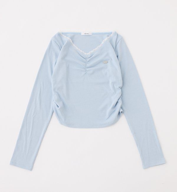  「プレート付きフロントギャザートップ」|プルオーバー|サックスブルー