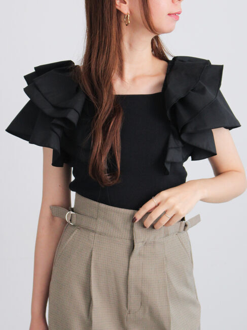 Te chichi「ラッフルフリルドッキングトップス」|Tシャツ・カットソー|ブラック