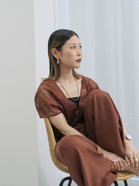 Samansa Mos2 blue「レースブラウス」|シャツ・ブラウス|