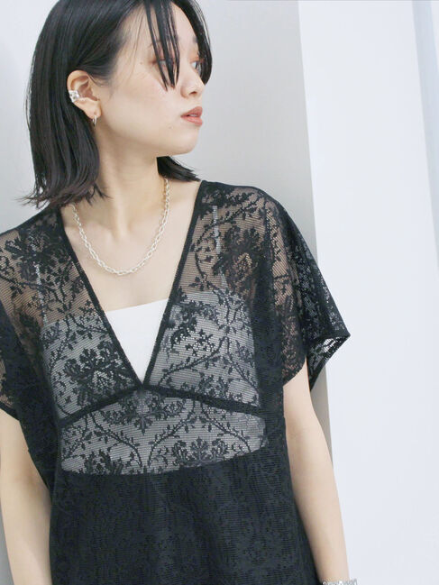 Samansa Mos2 blue「レースブラウス」|シャツ・ブラウス|