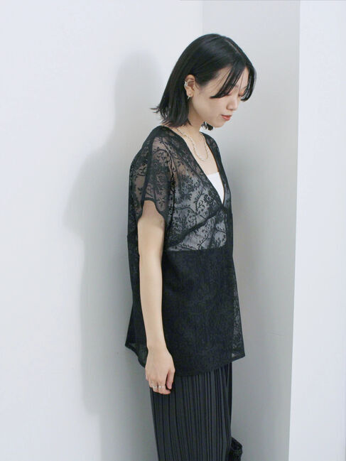 Samansa Mos2 blue「レースブラウス」|シャツ・ブラウス|