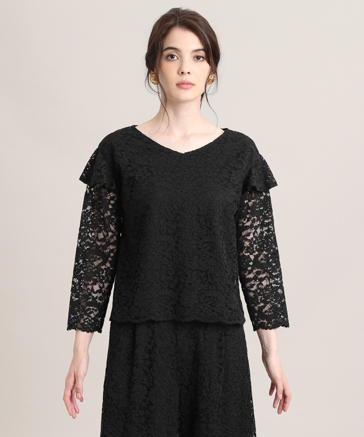 Maglie le cassetto「《M Maglie le cassetto》フリルショルダーレースブラウス」|シャツ・ブラウス|