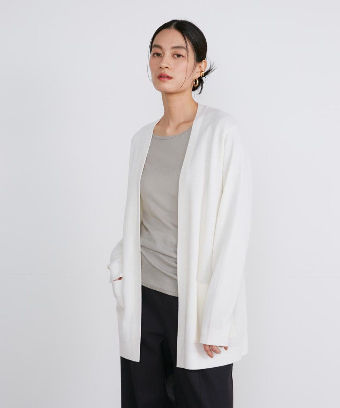 INED「《大きいサイズ》ミラノリブ着流しカーディガン」|カーディガン|