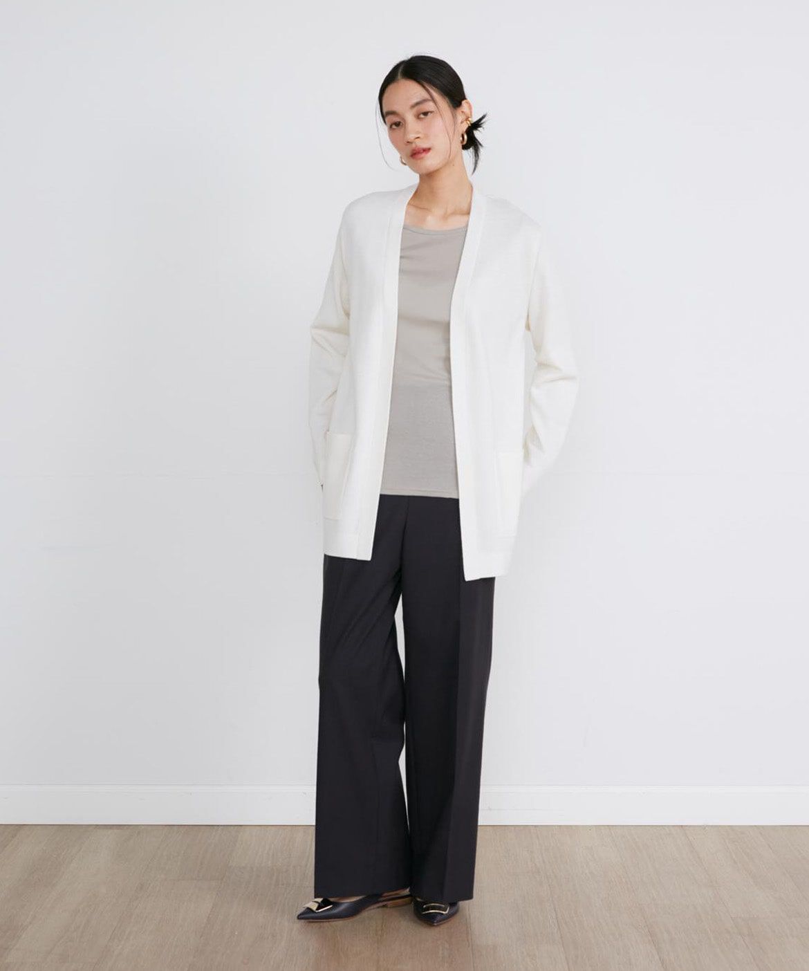 INED「《大きいサイズ》ミラノリブ着流しカーディガン」|カーディガン|