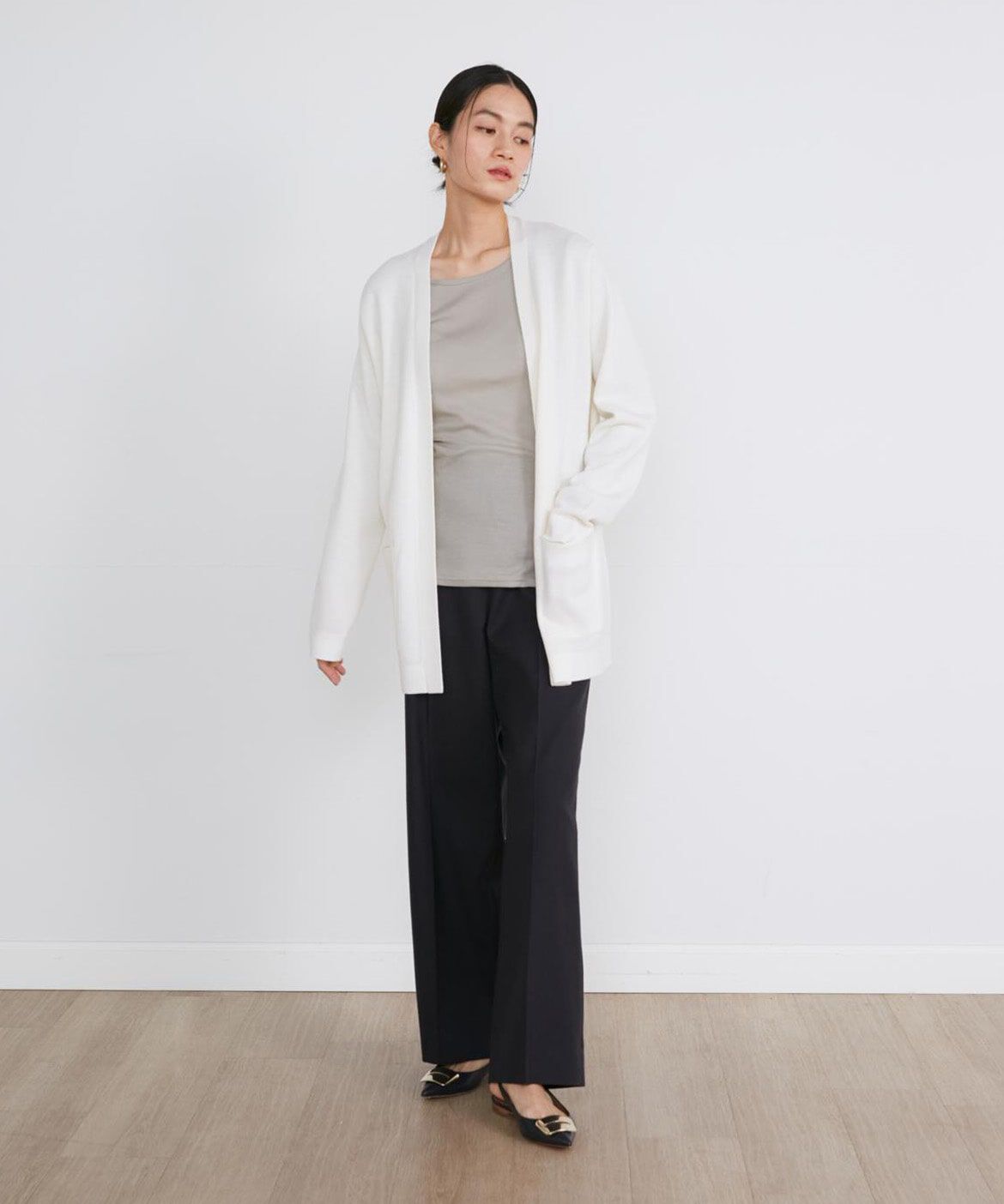 INED「《大きいサイズ》ミラノリブ着流しカーディガン」|カーディガン|