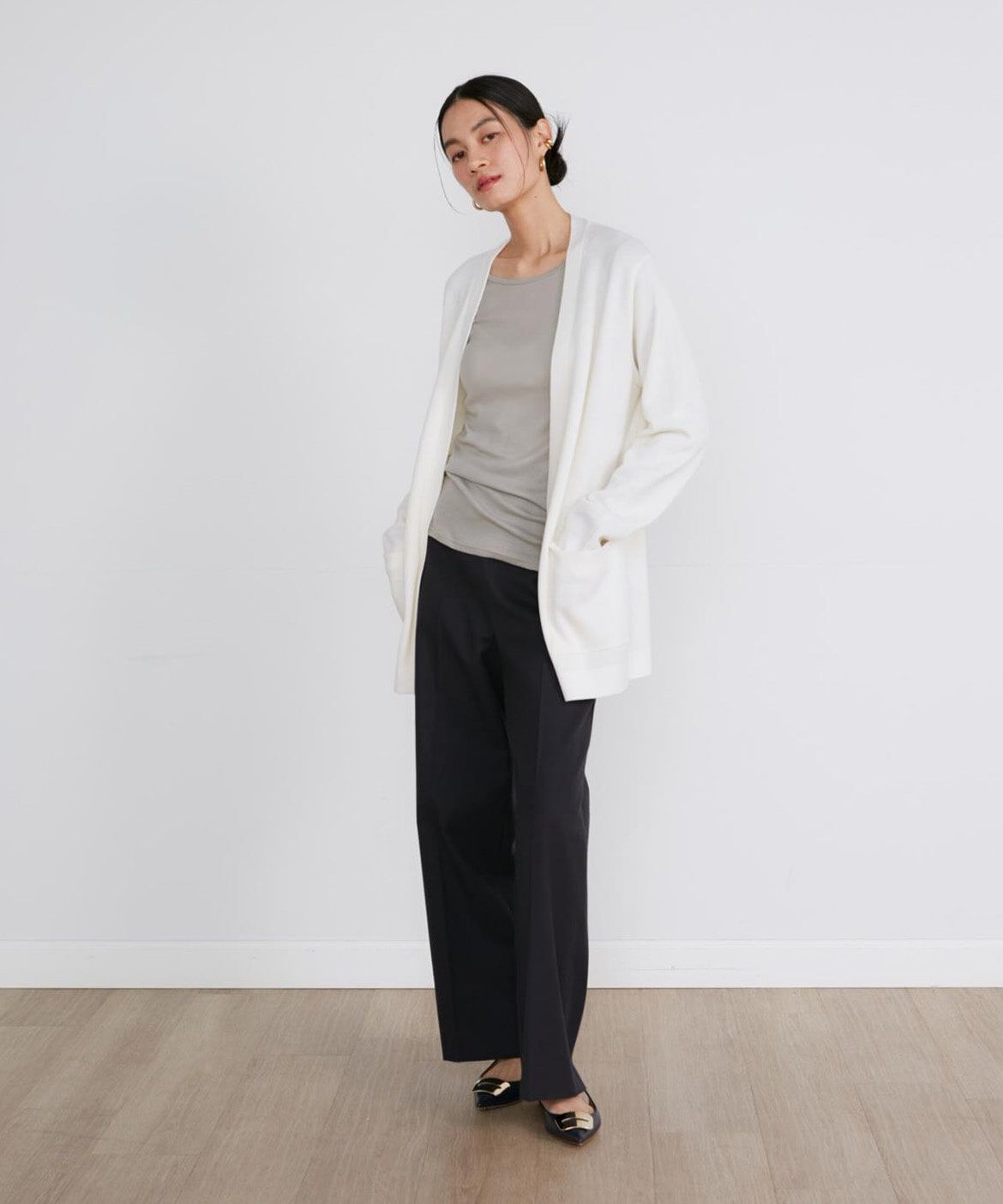 INED「《大きいサイズ》ミラノリブ着流しカーディガン」|カーディガン|