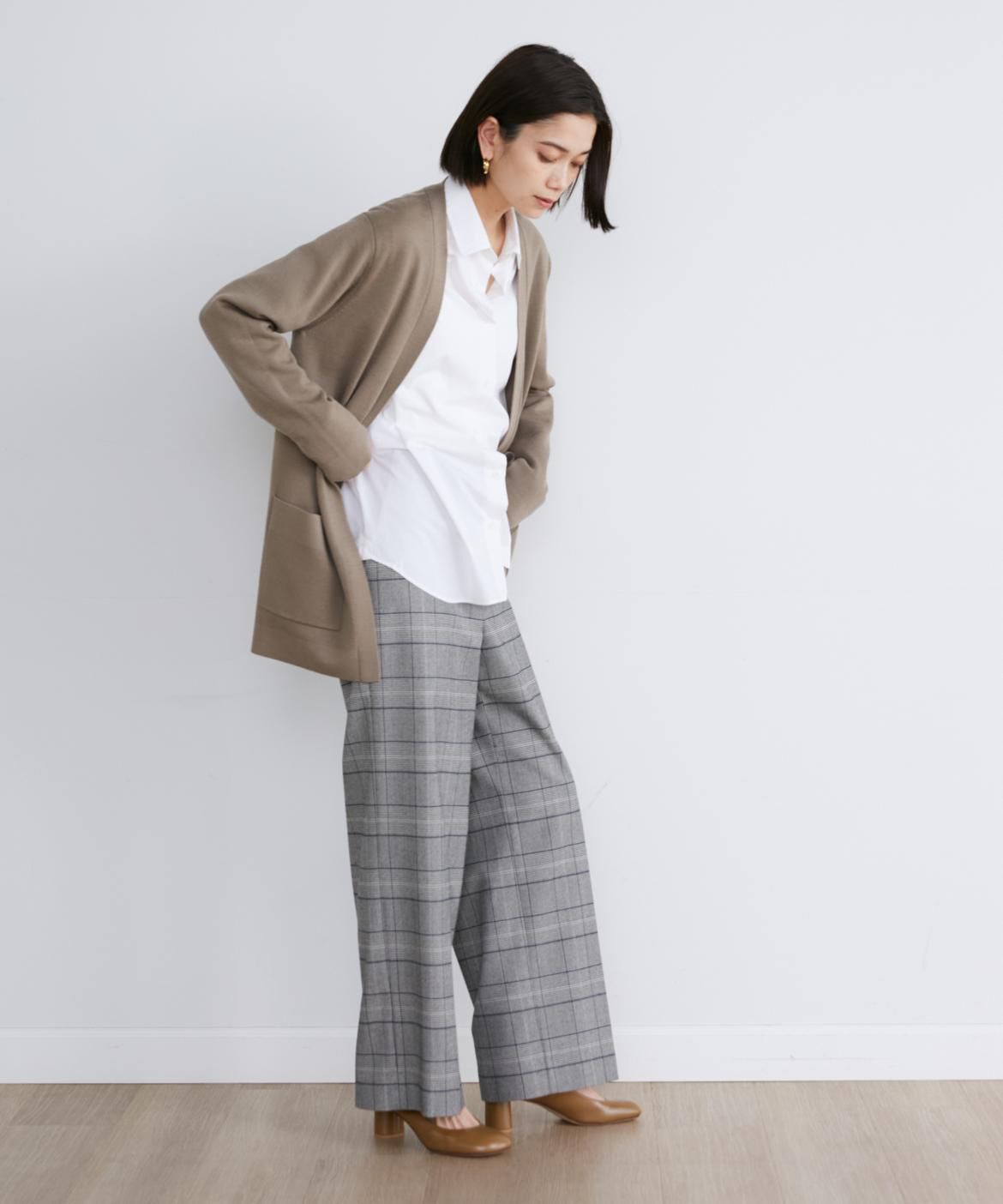 INED「《大きいサイズ》ミラノリブ着流しカーディガン」|カーディガン|