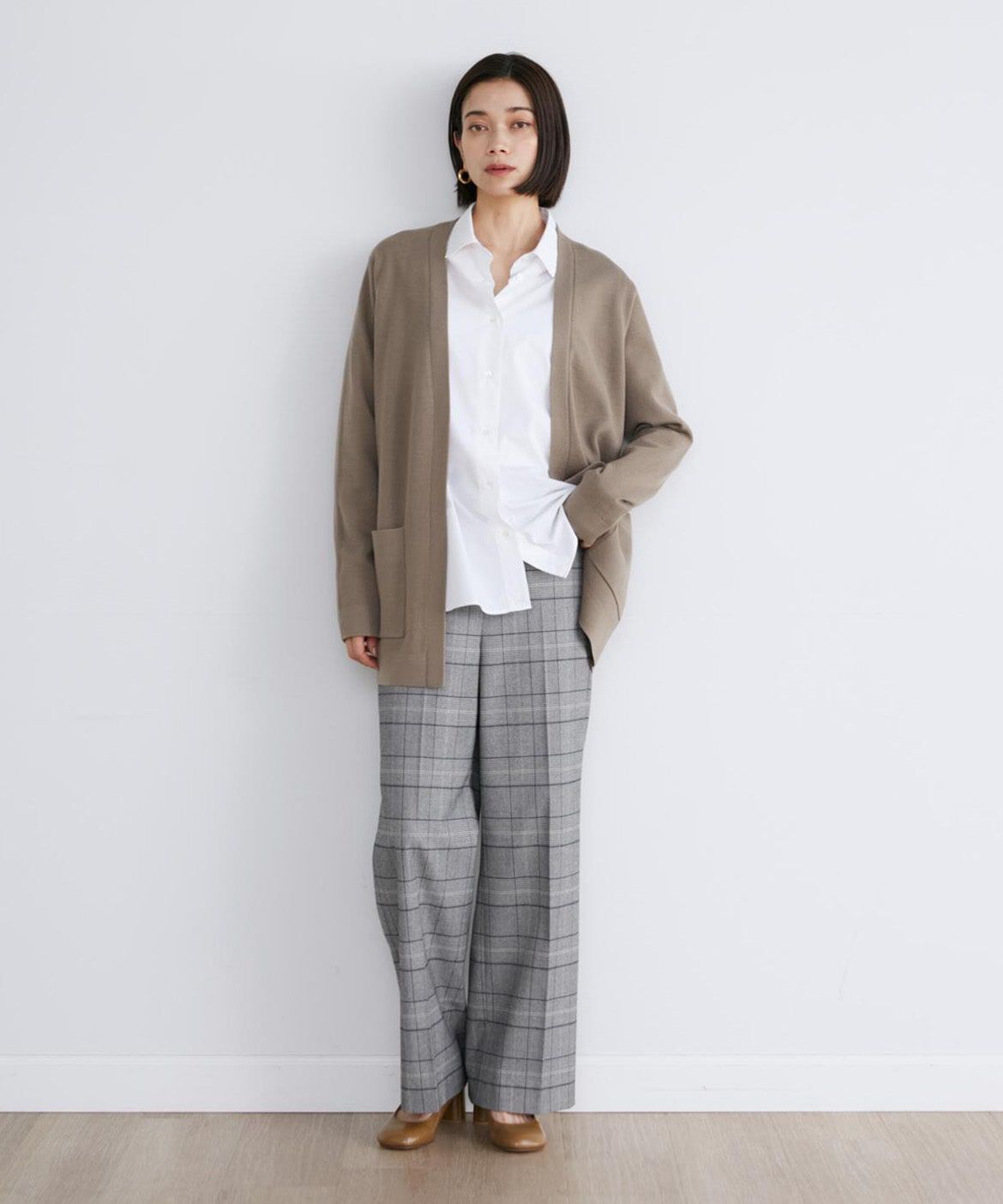 INED「《大きいサイズ》ミラノリブ着流しカーディガン」|カーディガン|