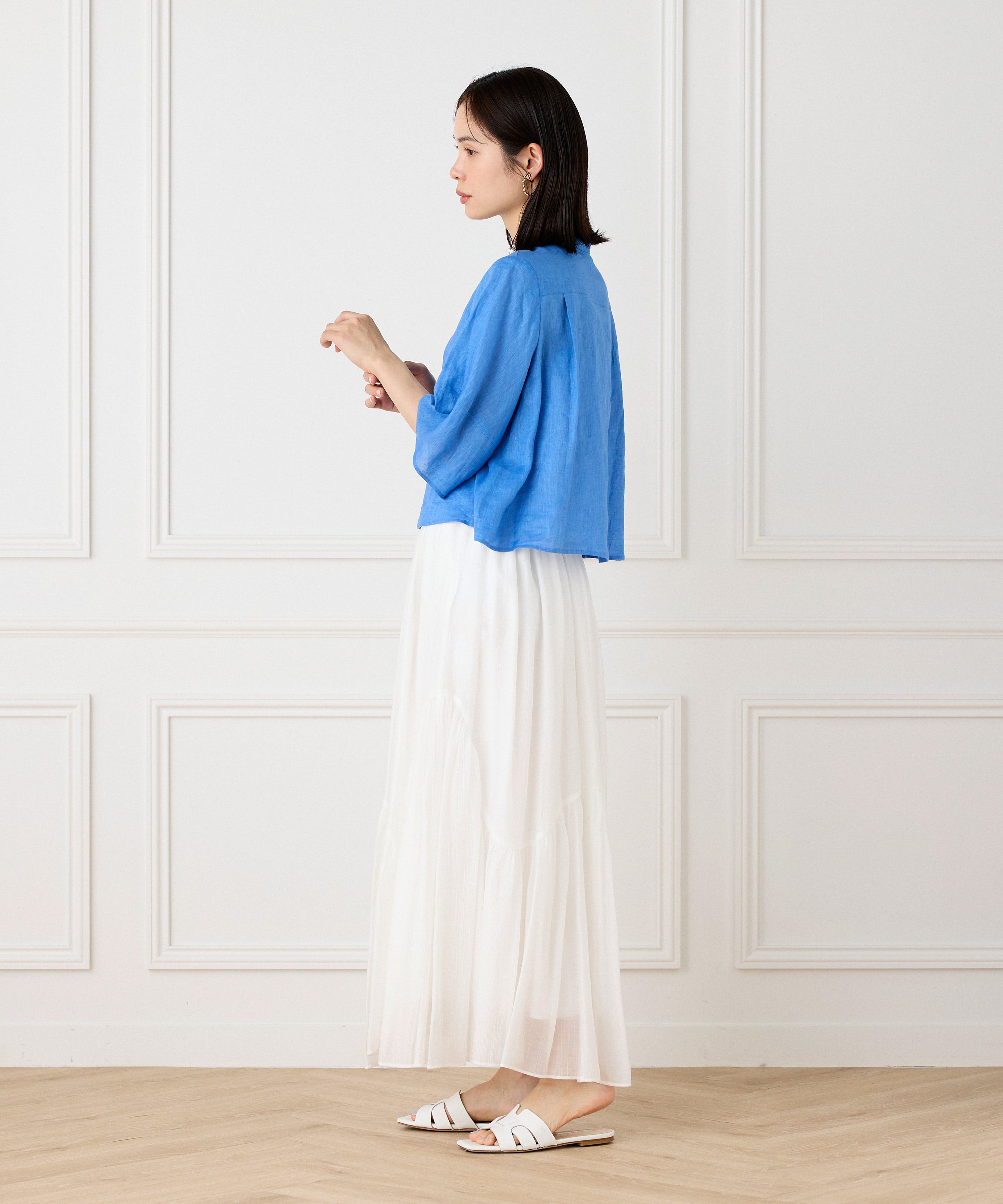 INED「《大きいサイズ》アシンメトリー切り替えギャザースカート」|フレア|