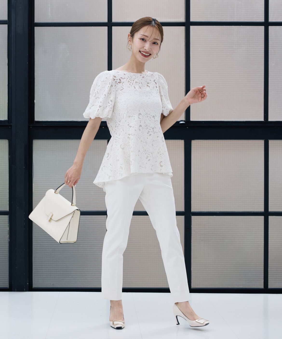 Maglie le cassetto「《M Maglie le cassetto&times;吉田理紗》シアーレースペプラムブラウス」|シャツ・ブラウス|