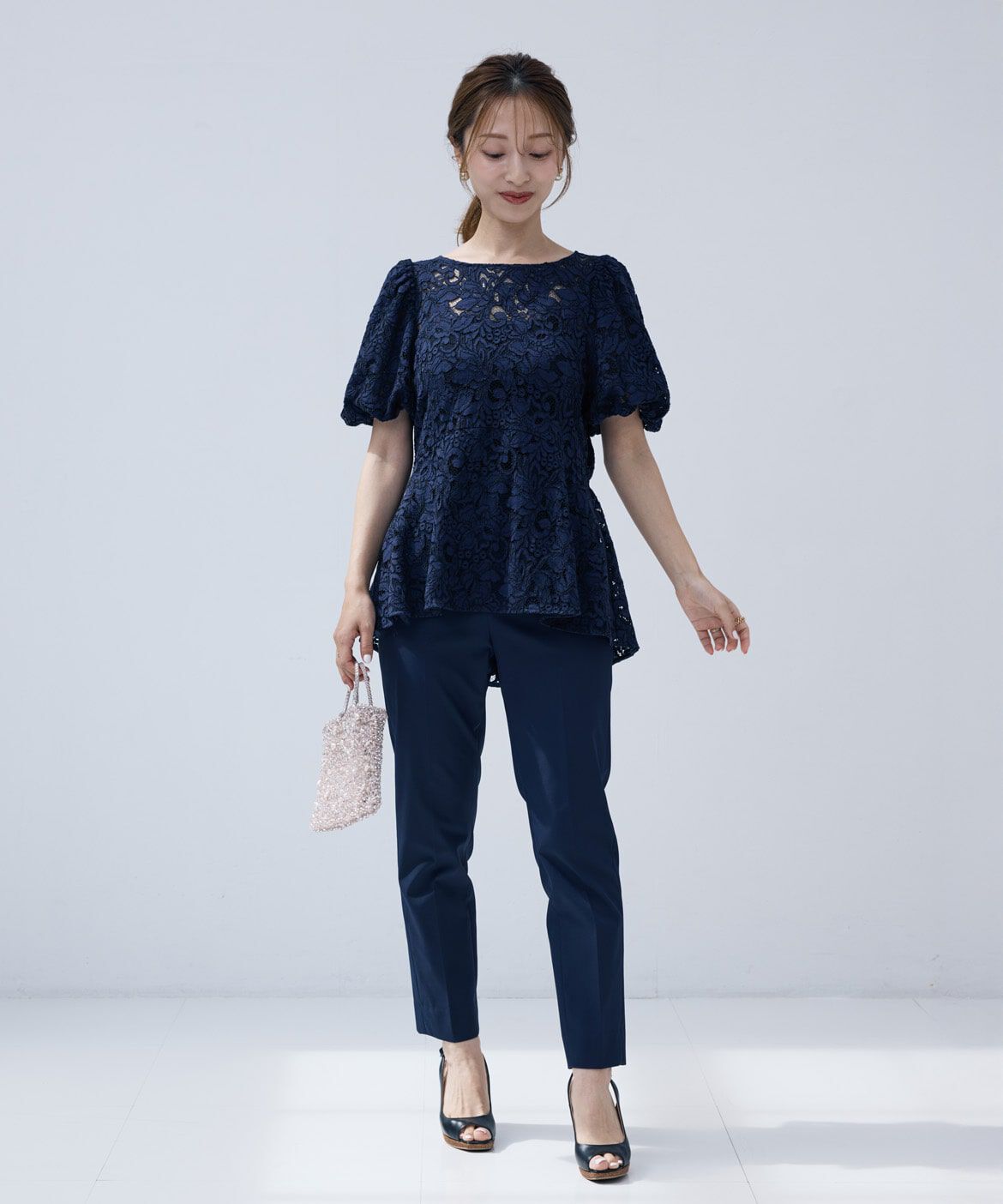 Maglie le cassetto「《M Maglie le cassetto&times;吉田理紗》シアーレースペプラムブラウス」|シャツ・ブラウス|