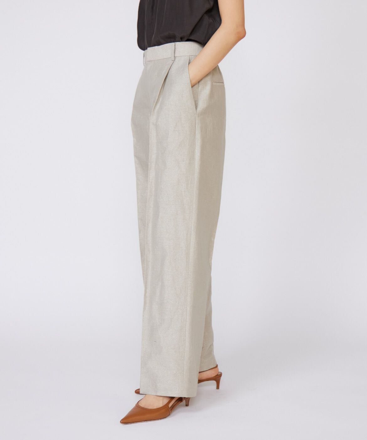 INED「《大きいサイズ》ラメワンタックワイドパンツ」|その他|