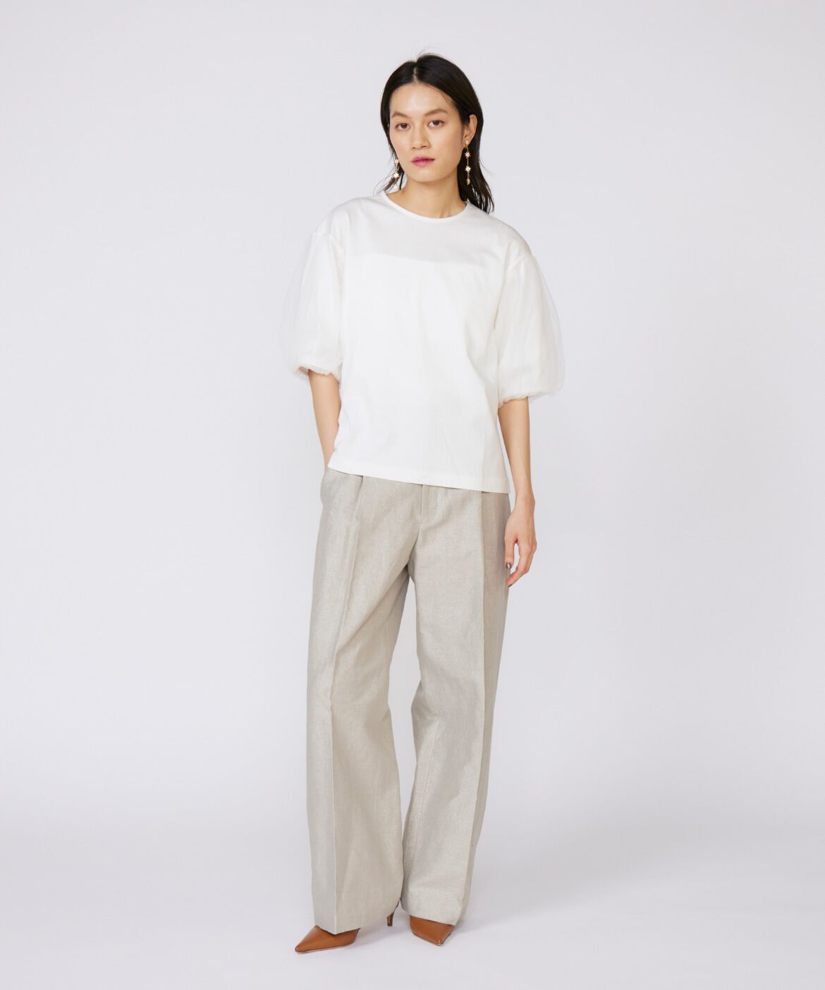 INED「《大きいサイズ》ラメワンタックワイドパンツ」|その他|