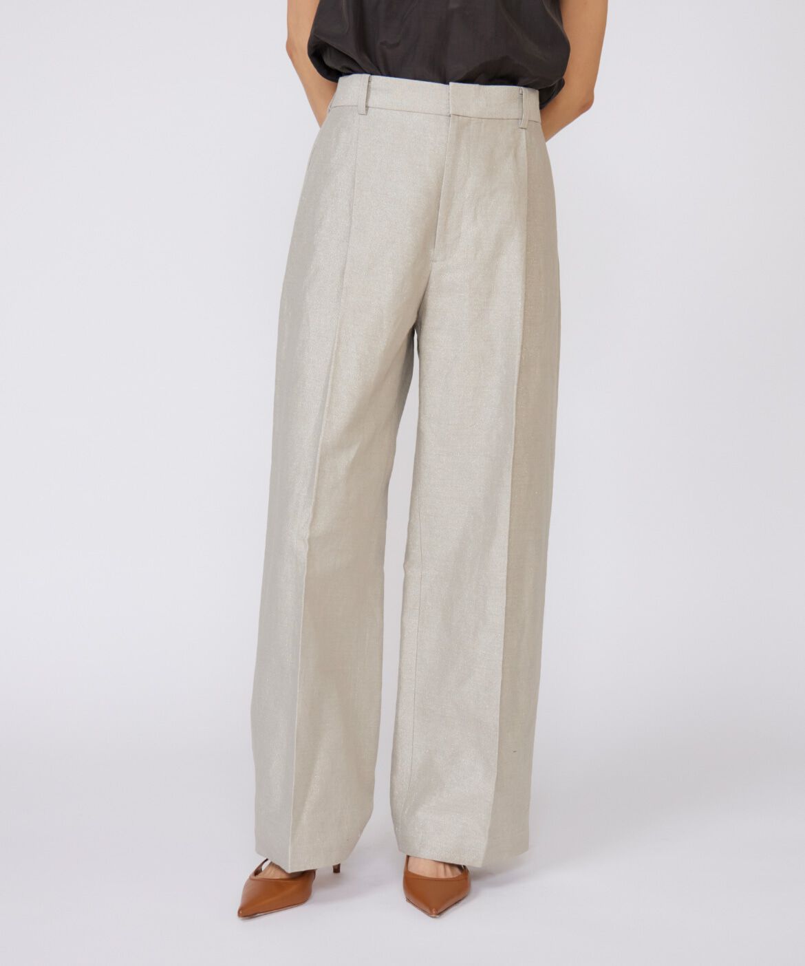 INED「《大きいサイズ》ラメワンタックワイドパンツ」|その他|