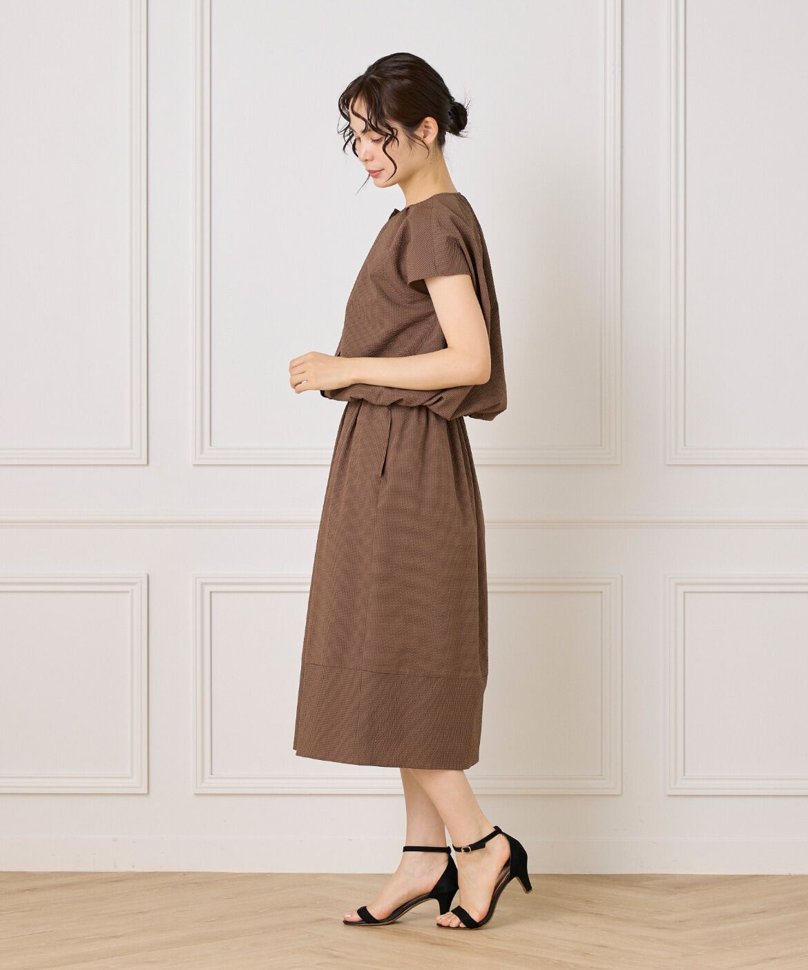 7-IDconcept.「サッカーチェック 切り替えギャザースカート」|台形|