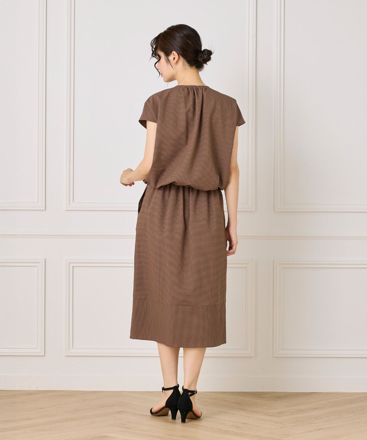 7-IDconcept.「サッカーチェック 切り替えギャザースカート」|台形|