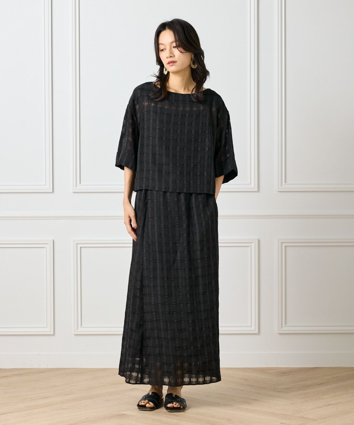 INED「シアーチェックバイアススカート」|フレア|