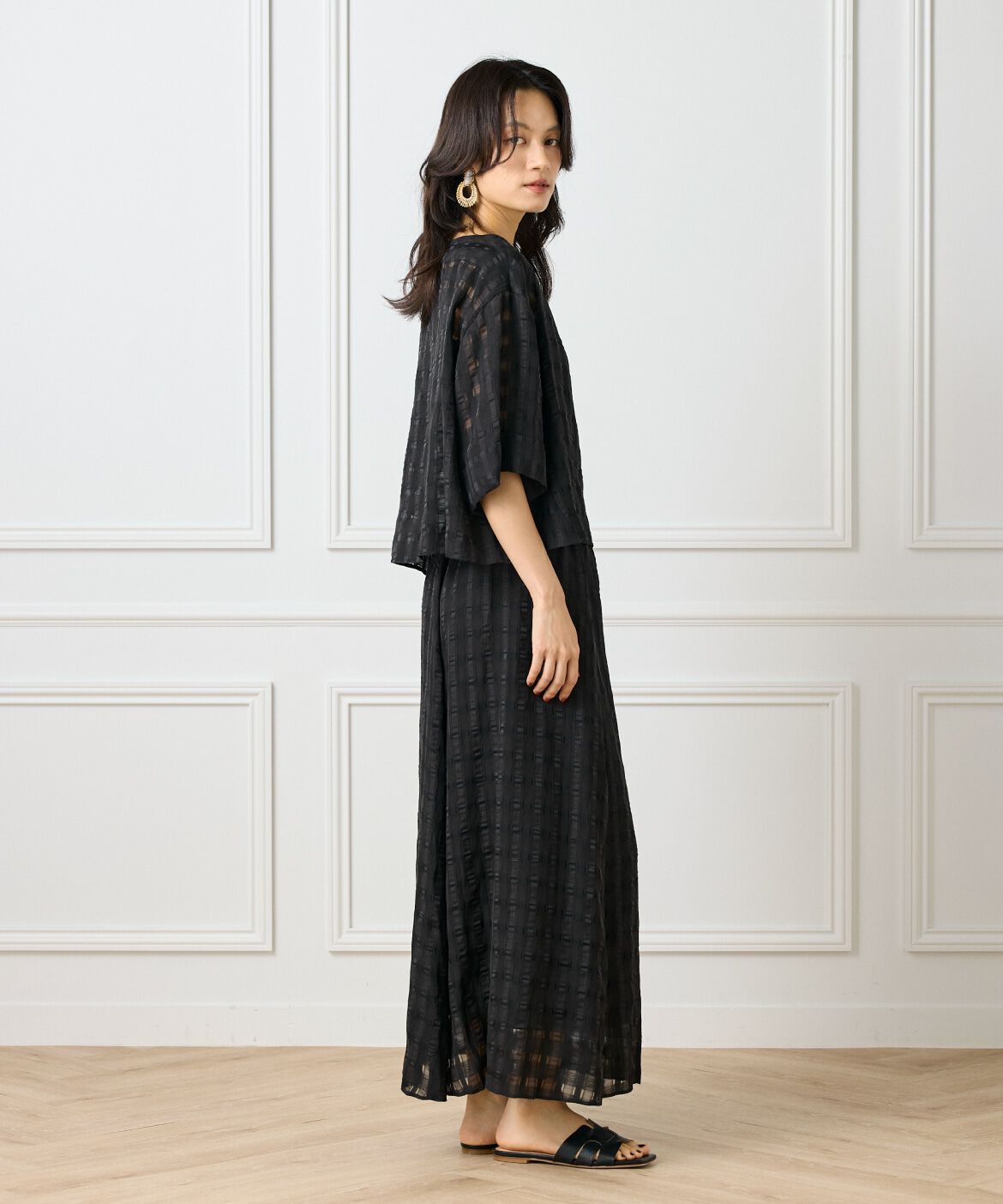 INED「シアーチェックバイアススカート」|フレア|