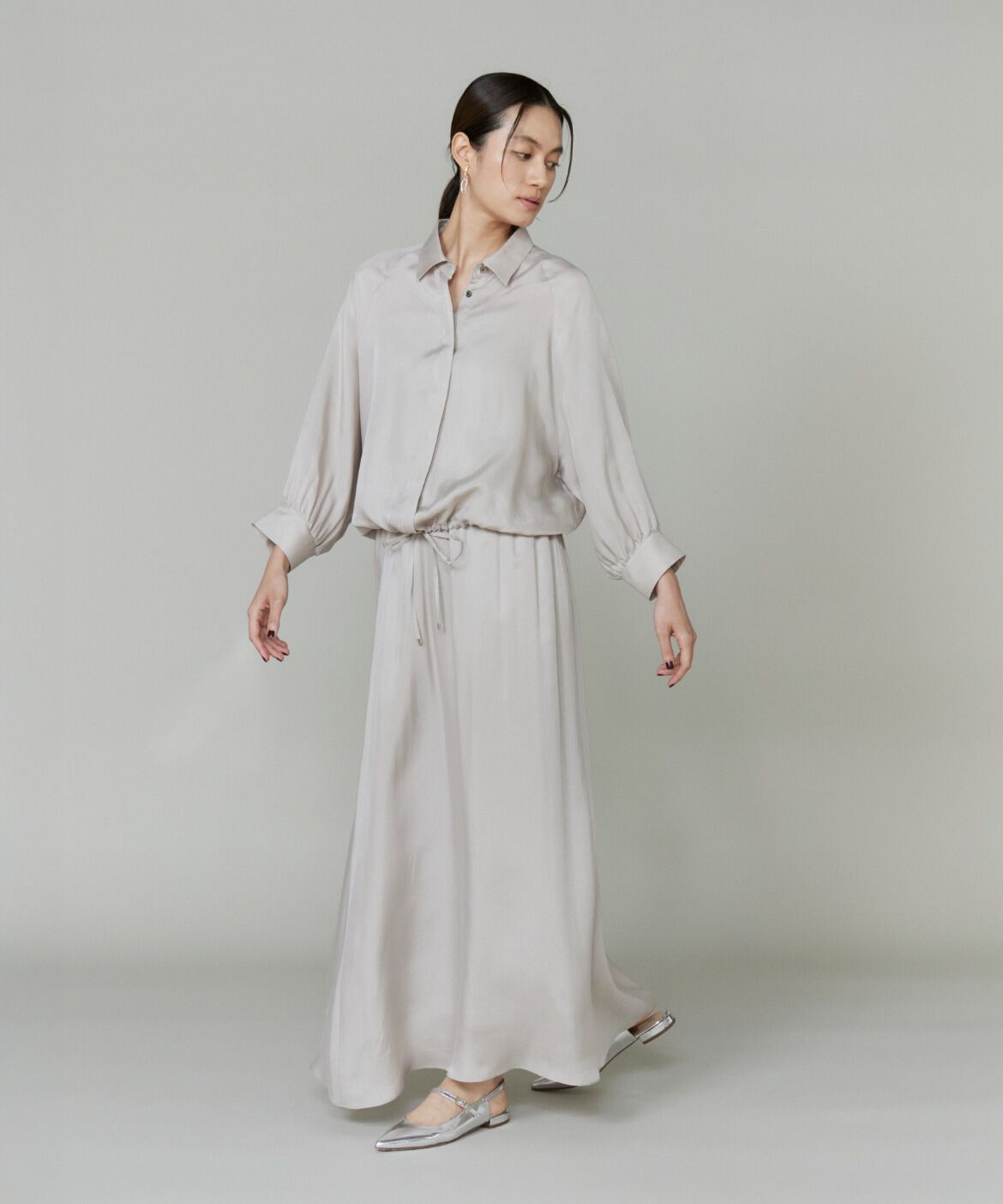 INED「《大きいサイズ》キュプラフィブリルフレアスカート」|スカート|