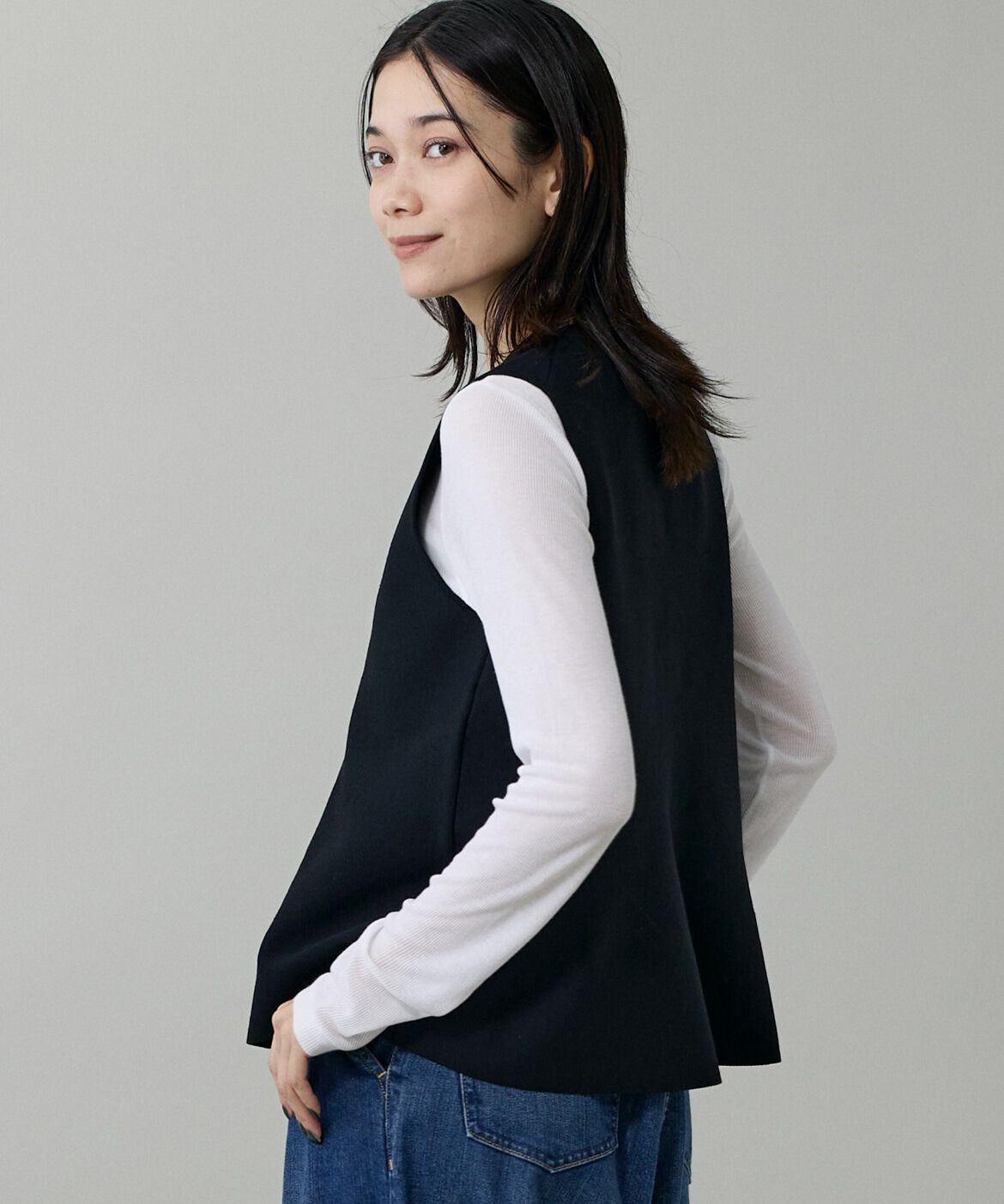 INED「ミラノリブニットジレ」|ニット・セーター|