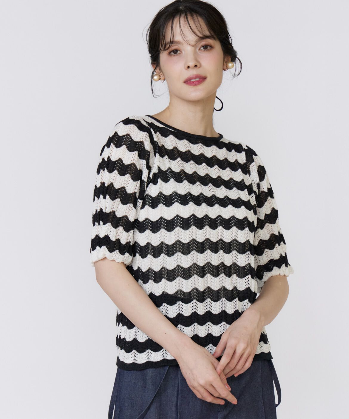 Maglie le cassetto「透かしボーダーニット」|ニット・セーター|