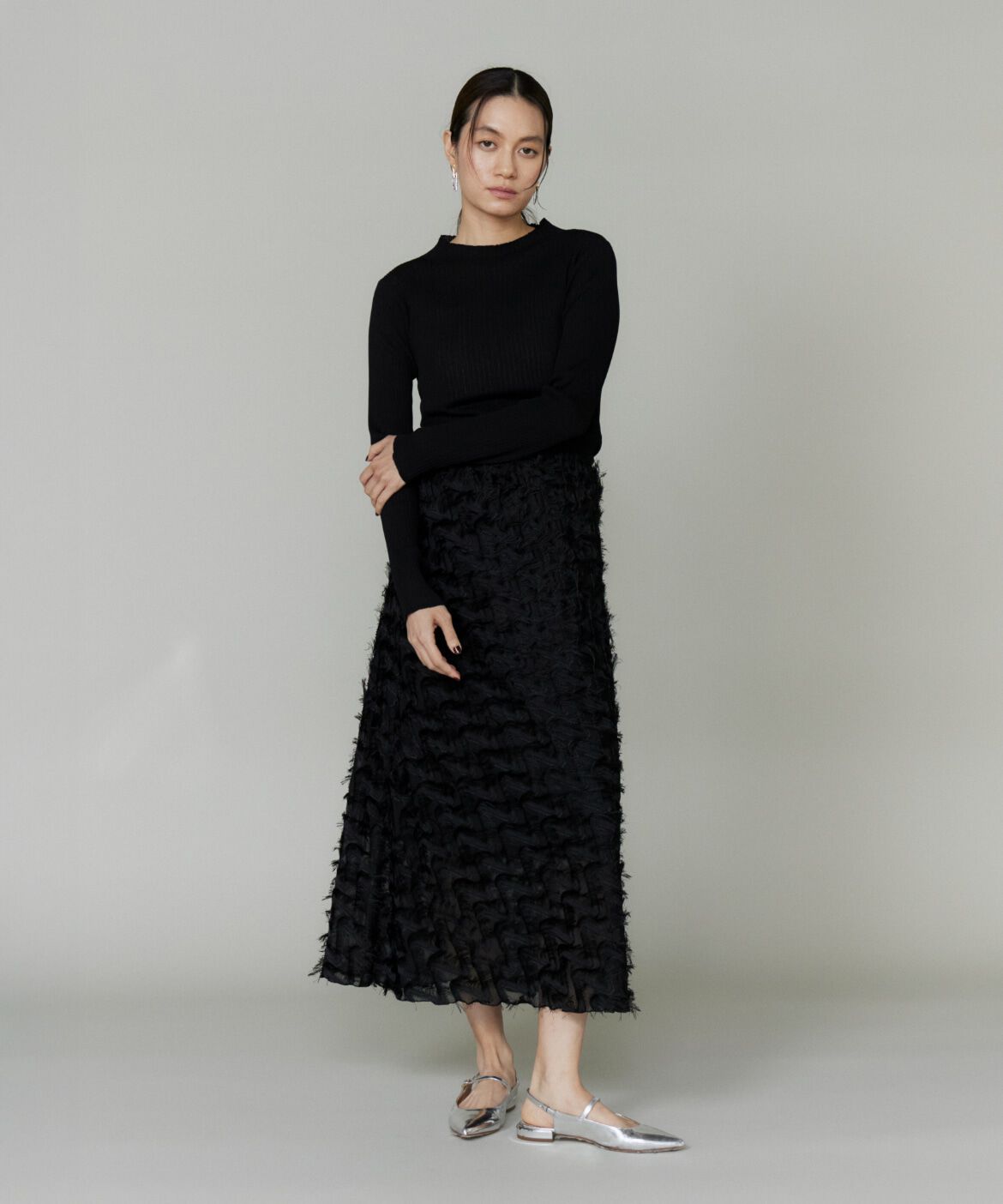 INED「《大きいサイズ》ジャガードスカート」|フレア|