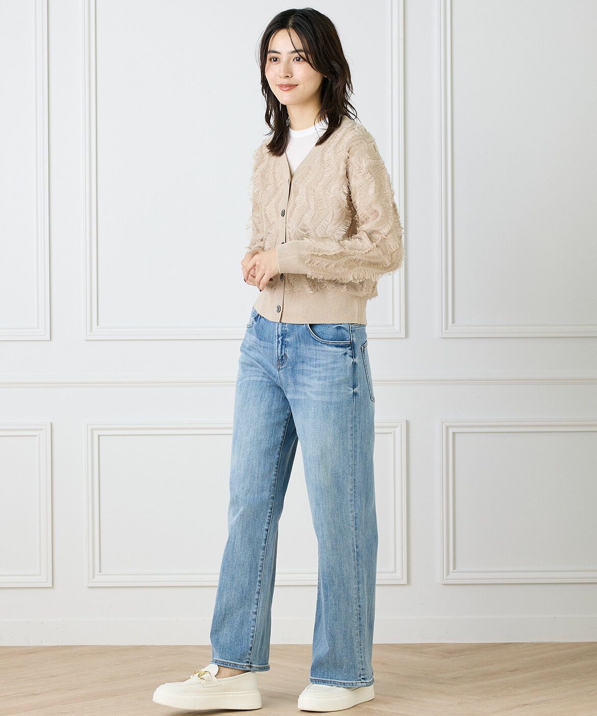 INED「フリンジVネックカーディガン」|カーディガン|