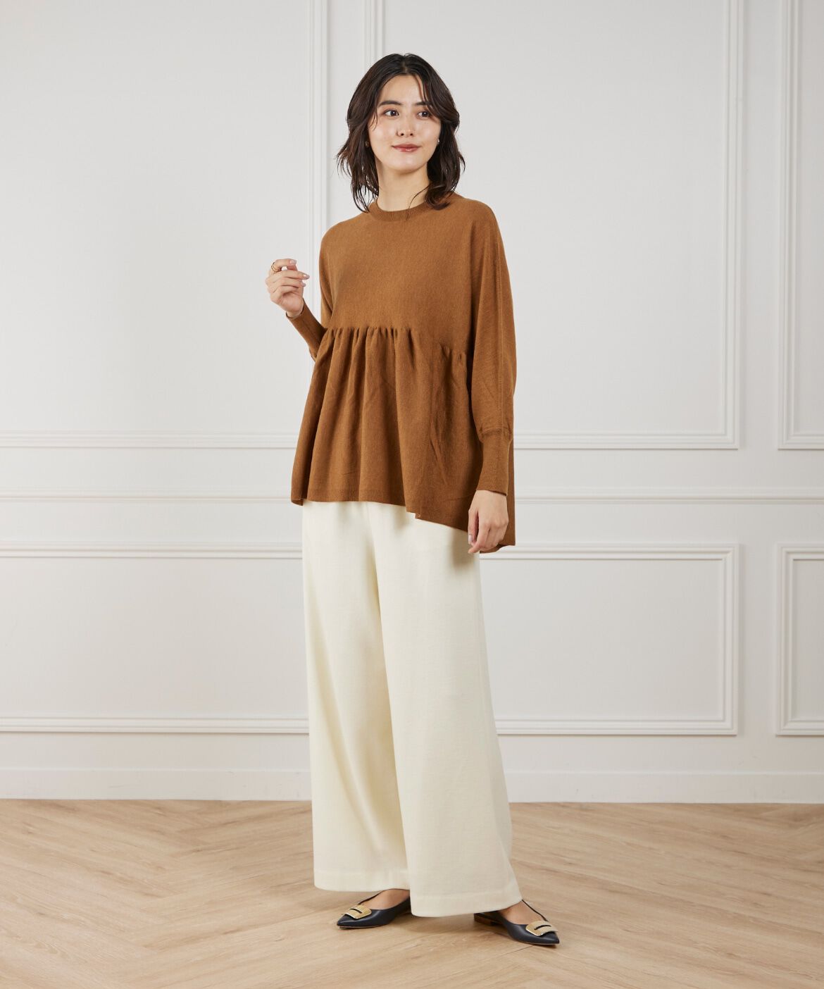 Le Souk「《大きいサイズ》ヘムギャザーニットプルオーバー」|ニット・セーター|