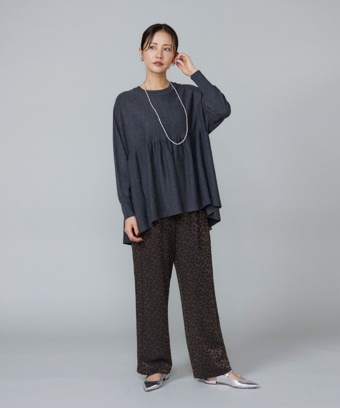 Le Souk「《大きいサイズ》ヘムギャザーニットプルオーバー」|ニット・セーター|