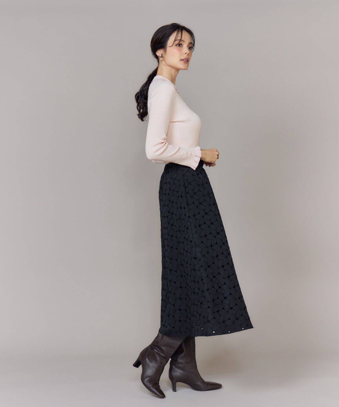 Maglie le cassetto「《大きいサイズ》ハイネックリブプルオーバー」|ニット・セーター|