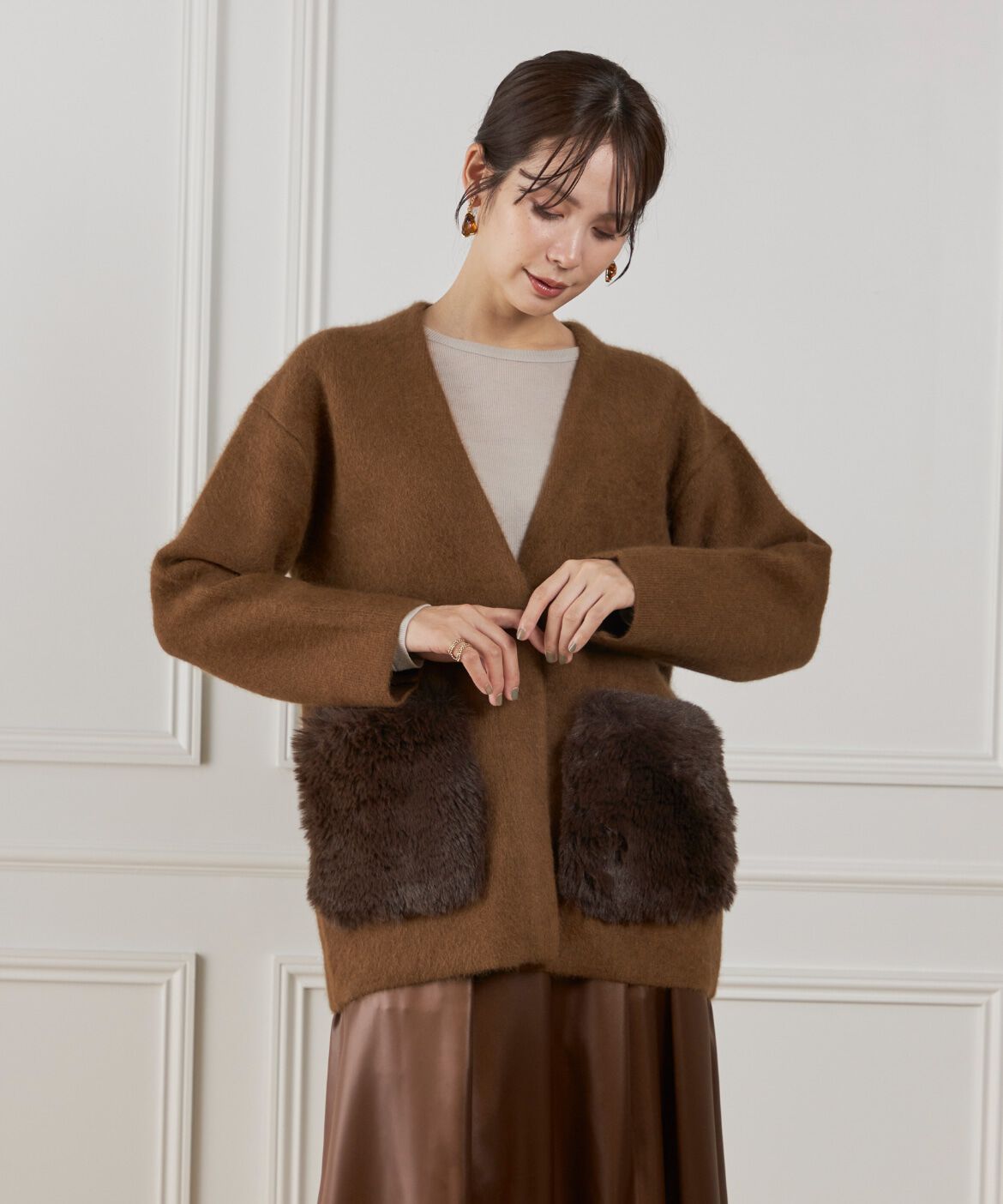 Le Souk「《45th限定企画》ラクーン接結編みニットジャケット」|カーディガン|