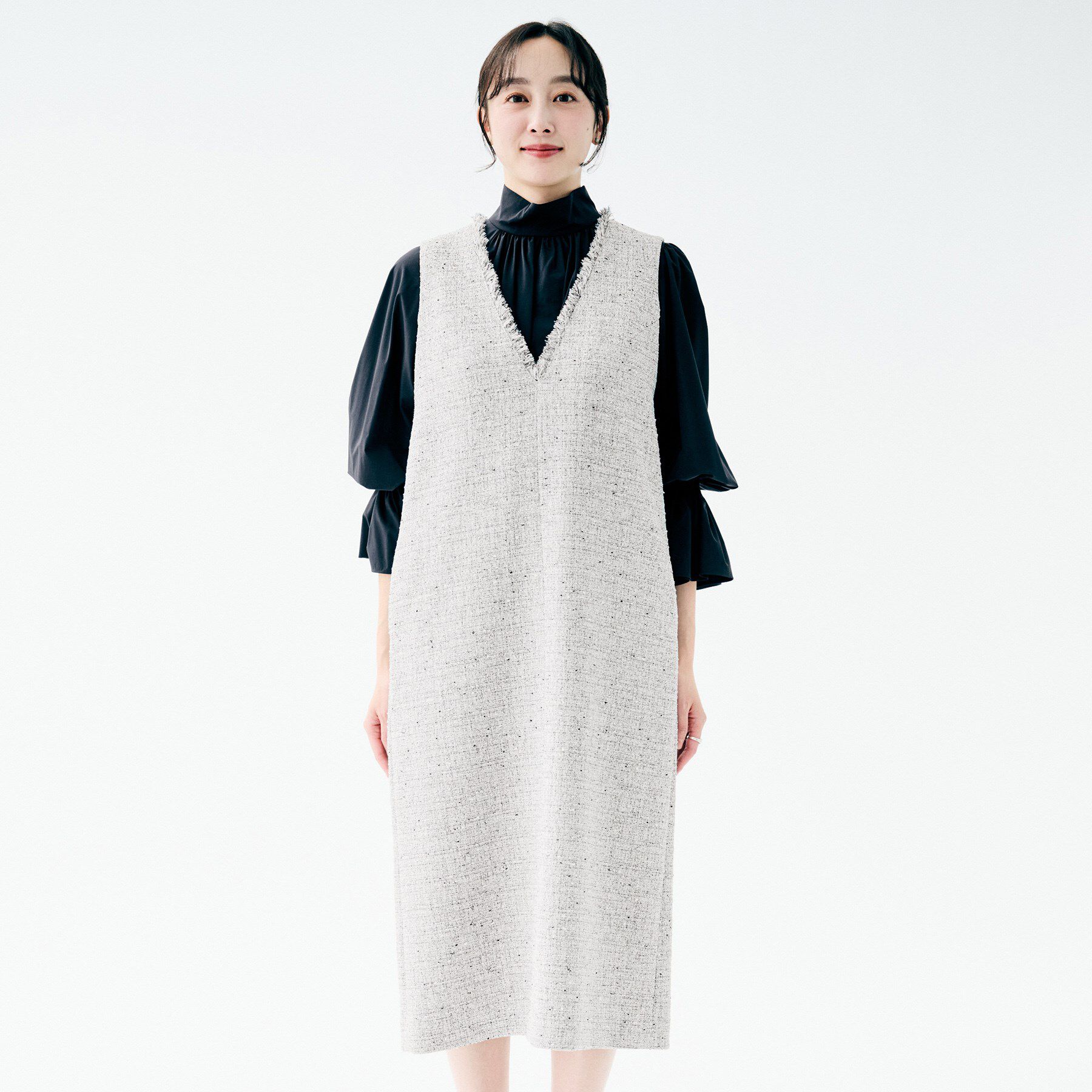 UNTITLED「【洗えるワンピース/カジュアル/ドレッシー】ツイード ジャンパースカート」|ワンピース|