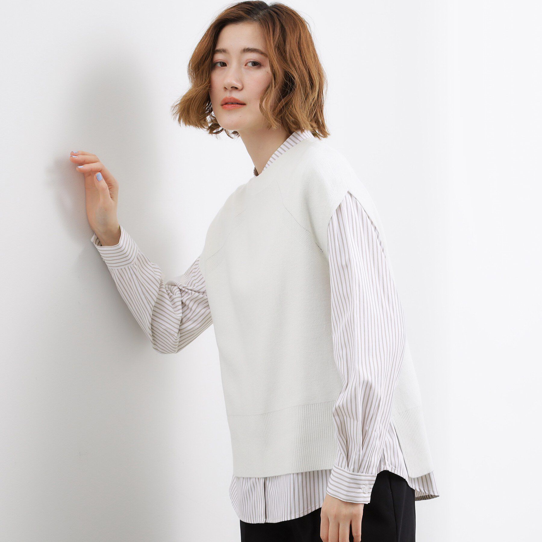 grove「【2点SET】一枚でコーデが決まる！ニットベスト&times;シャツSET」|シャツ・ブラウス|アイボリー(004)